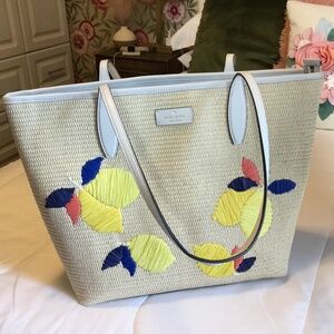Kate Spade Ash Straw Lemon Zest Tote Bag